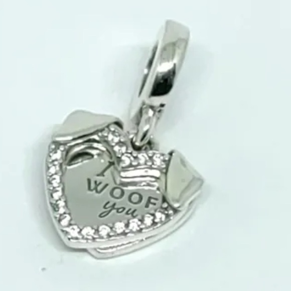 Pandora Heart & Dog Double Dangle Charm "I Woof you" CZ charm - Picture 2 of 5